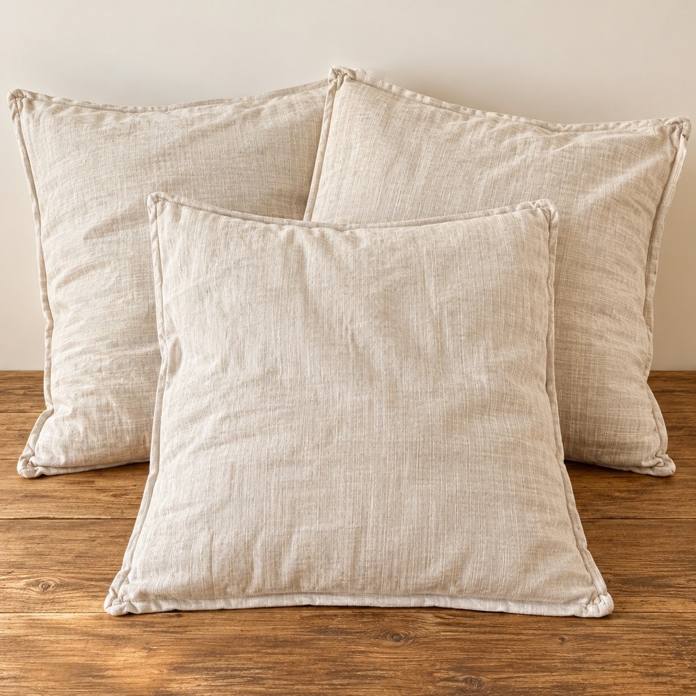 Pottery barn Set of 3 Linen Square Pillow Covers 26x26 Beige Neutral Euro Shams